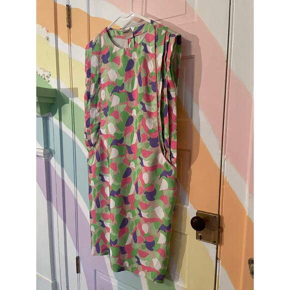 Vintage 60s Mod Abstract Shift Dress Buppa & B.P. Sleeveless Pockets Size M - Picture 2 of 9